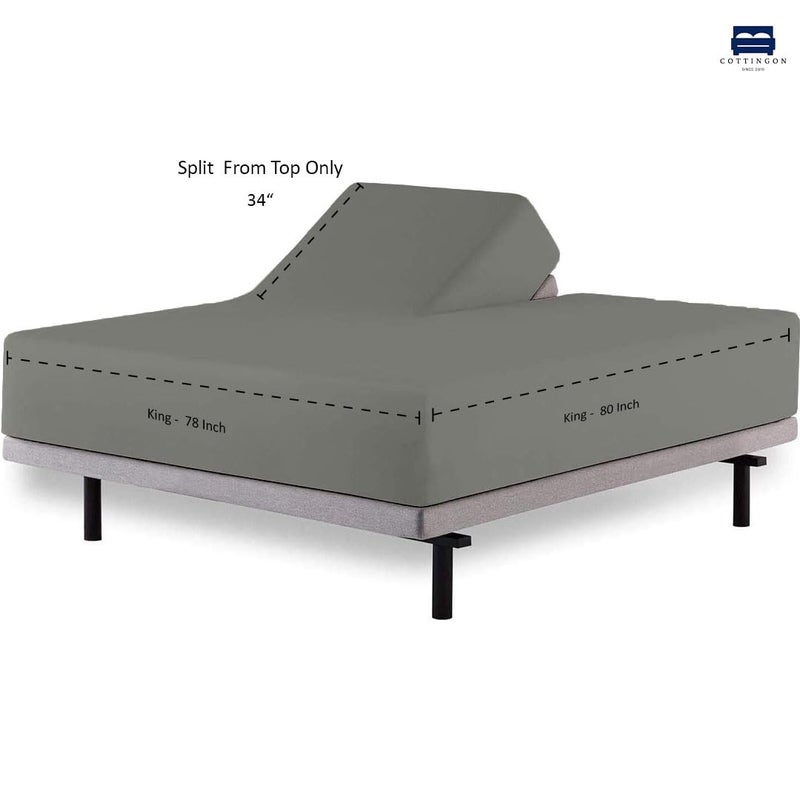 Cottingon 4 Piece Top Split King Sheets Set for Adjustable Beds, 100% Egyptian Cotton 34" Flex Head Shees for Sleep Number Bed fits 16 Inch Deep Mattress, Light Grey Solid - Image 5